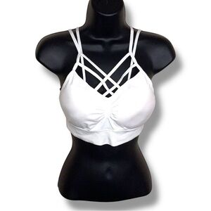 M Dynamic Seamless Apparel White Strappy Bralette Removable Cups Fitted Cage Bra